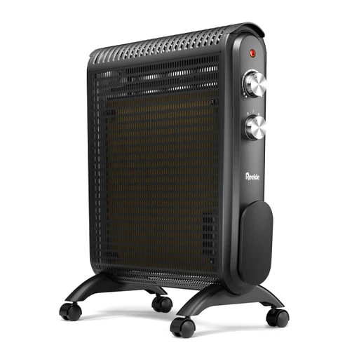 Reekie 1500W Electric Mica Panel Heater with Thermostat, Fast Heating, Quiet, Safety Protection, Portable Large Room Heater for Bedroom Office Garage, Black