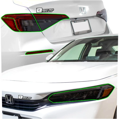 BOGAR TECH DESIGNS Full Headlight Taillight Reflector Sidemarker and Third Brake Light Tint Kit Compatible with and Fits Honda Civic Sedan 2022-2025, Dark Smoke