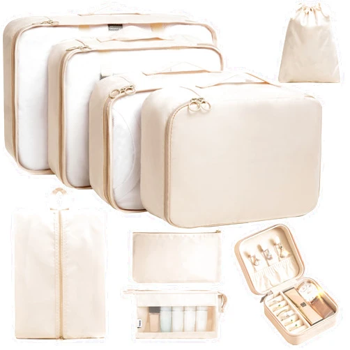 TRAILKICKER 9 Set Packing Cubes for Carry on Suitcase Travel Organizer Bags for Luggage Suitcase Organizer Bags Packing Cube Set for Packing Women Men (Beige)