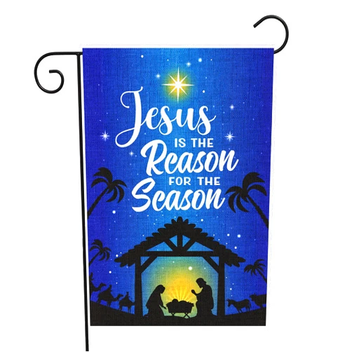 Dvbonike Jesus Is The Reason For The Season Garden Flag Christmas Nativity Linen Flags Vertical Double Sided Burlap Banner Outdoor Party Decors for Winter Farmhouse Lawn Yard Porch 18.4 x 12.4 Inch