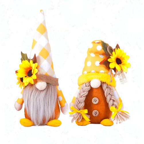 AWISBI 2PCS Sunflower Gnomes Plush Decorations, Summer Gnomes, Spring Gnomes, Scandinavia Honey Buffalo Plaid Sunflower Gnome Plush for Tiered Tray Kitchen Decor, Farmhouse Swedish Nisse Tomte Home Oranment