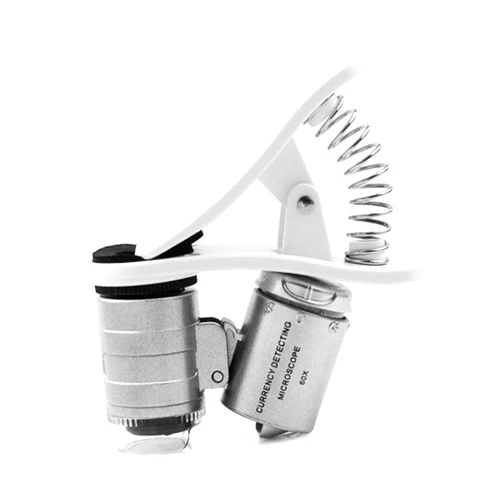 YS0911 60X Microscope Illumination Mgnifying Glass Pocket Magnifier with Cellphone Clip UV & LED Light for Printing Engraving 60x Microscope Portable