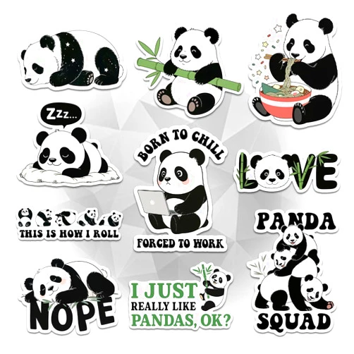 Vybonz 10 Pcs Cute Panda Stickers – I Just Really Like Pandas, Born to Chill Forced to Work, Panda Squad – Funny Animal Vinyl Decals Gifts for Panda Lovers – for Laptop, Water Bottle, Tumbler 3