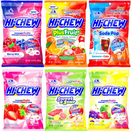 UNHA'S ASIAN SNACK BOX Hi Chew New Flavors, 6 Variety Pack, Berry Mix, Sweet & Sours, Strawberry, Original Mix, Pop Soda, and Plus Fruits, Pack of 6