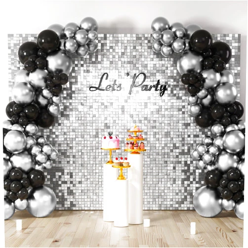 COKAOBE Silver Shimmer Wall Backdrop, 48PCS Square Sequin Shimmer Backdrop Panel, Photo Backdrops for Birthday, Anniversary, Wedding, Graduation & Bachelorette Party Decoration