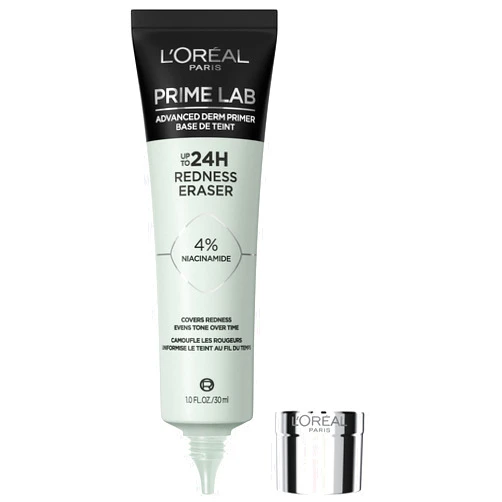 L'ORÉAL PARIS L'Oreal Paris Prime Lab Up to 24H Redness Eraser Face Primer Infused with Niacinamide to Reduce Face Redness and Extend Makeup Wear, 1.01 Fl Oz