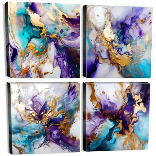 Generic BL BORLINART Purple Abstract Canvas Wall Art Purple and Gold Pictures Wall Decor Marble Paintings Modern Home Decor Fantasy Abstract Ink Prints Poster Artwork for Bedroom Living Room Decorations