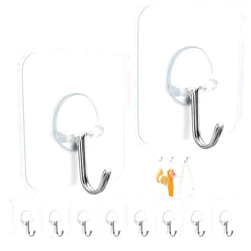 FOTYRIG Adhesive Hooks Heavy Duty Wall Hooks Sticky Hooks for Hanging Wall Hangers Without Nails 15lb(Max) 180 Degree Rotating Seamless Stick on Bathroom Kitchen Office Outdoors-10 Packs