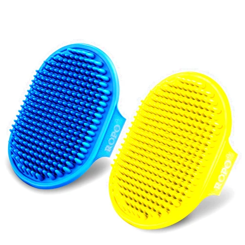 ROPO Dog Grooming Brush, Pet Shampoo Bath Brush Soothing Massage Rubber Comb with Adjustable Ring Handle for Long Short Haired Dogs and Cats 2pcs