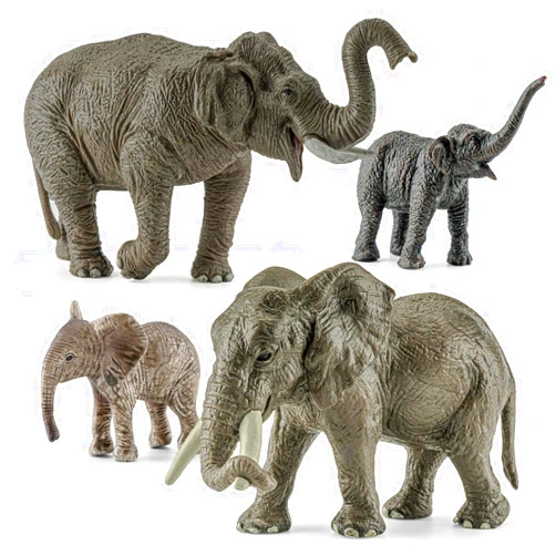 THINKBAY 4PCS Safari Elephant Animals Figurines Toys, Plastic Zoo Animals Toys for Kids Includes African & Asian Elephant and Cubs, Birthday Gift Party Favors Cake Toppers for Boys Girls