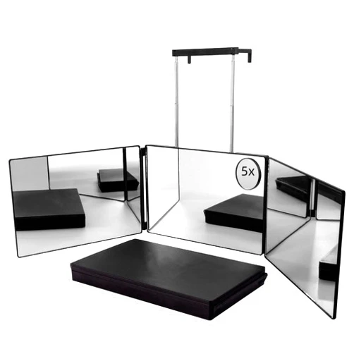 PIVBY 3 Way Mirror for Hair Cutting, 360° Mirror for Haircuts for Men, Barber/Self Cut Mirror with Height Adjustable Telescoping Hooks, and 5X Magnifying for Makeup and Hair Styling