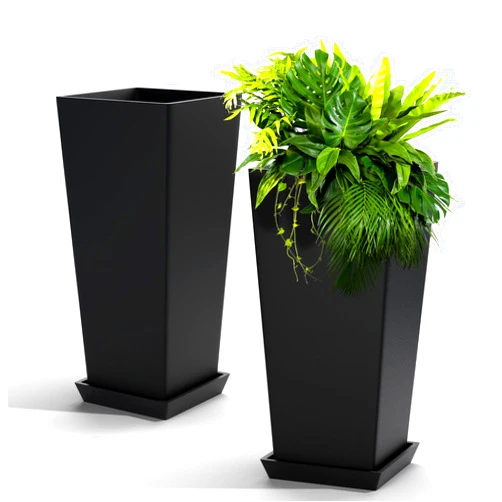 Elevens Outdoor Planter Larger Flower Pots Indoor Taper Garden V-Shape Tall Planters 24 inches Garden Pots Planter - Black（2 Packs）