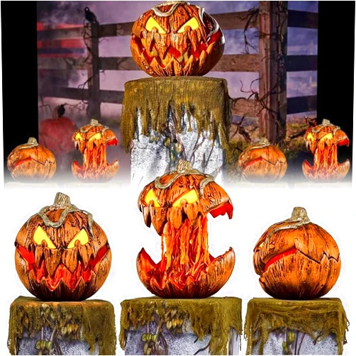 SENRN Spirit Halloween Gourdo Animatronics,11.8In Scary Extendable Jack-O-Lantern Halloween Decor,Talking Pumpkin Light with Glowing Eyes,Retractable Mouth,Horror Sound,for Front Porch Yard Lawn Garden (B)