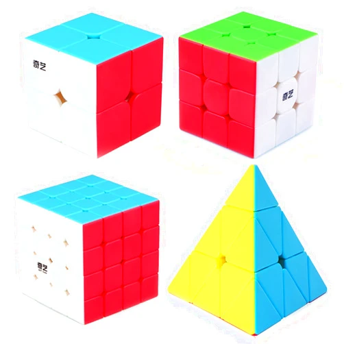 Roxenda Speed Cube Set, Speed Cube Bundle of 2x2 3x3 4x4 and Pyramid Cube Smoothly Stickerless Magic Cubes Collection for Kids Teens & Adults [4 Pack] (Stickerless)