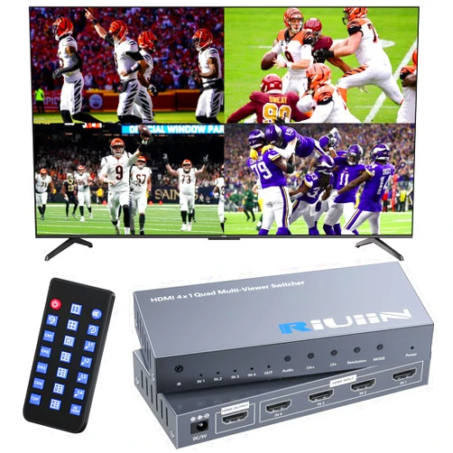 RIUIIN HDMI Multiviewer Switch 4x1 - Quad Multi-Viewer Seamless Switcher 4 in 1 Out, 8 Viewing Modes, 1080p Input, Compatible with PS4, Xbox