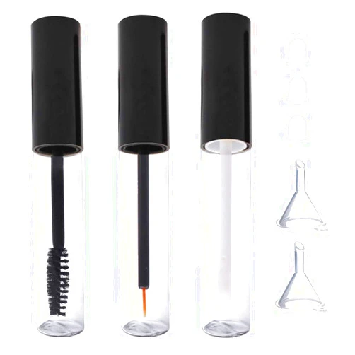 Pengxiaomei 10ml Empty Mascara Tube, Eyeliner Tube and Lip Gloss Tubes, Black Eyelash Cream Container Bottle with Funnels Transfer Pipettes (3pcs)