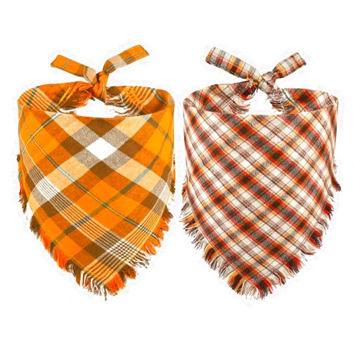 Kytely 2 Pack Fall Dog Bandanas X-Large Thanksgiving Dog Bandana Orange Plaid Pet Scarf for Boy and Girl Triangle Bibs for Large XL Dogs