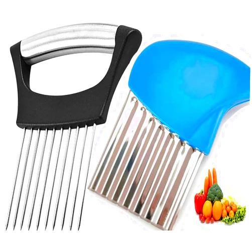 AIMPGSTL 2PCS Stainless Steel Holder Slicer Tool, Multifunctional Holder Slices Slicer Assistant, Suitable for Vegetable Fruit Tomato Potato Meat Cutting Kitchen Tool.