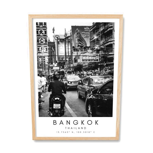 HesenDot Bangkok Framed Wall Art,12x16in Black and White Thailand Cityscape Canvas Print,Street Life Photography Wall Decor,Urban Poster Living Room Bedroom Home Office Decoration,1 Pack