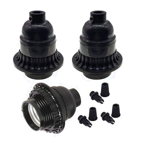 JNXQWE Keyless Medium Base Vintage Socket,Black Bakelite Socket E26/E27 Vintage Screw Bulbs Edison Ceiling Retro Pendant Lamp Holder (3-Pack,with Collar Ring)