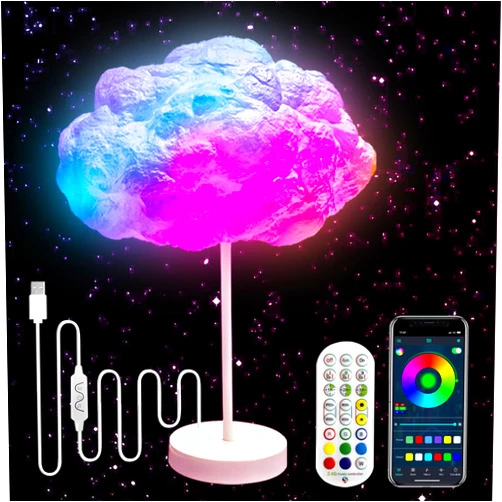 Betshscood 3D Cloud Lightning Table Lamp Night Light Desk Light Kit Music Sync Multicolor Changing Strip Lights Wireless Remote APP NO DIY NO Cotton Wadding Coolest Decorations for Adults Kids Home Bedroom
