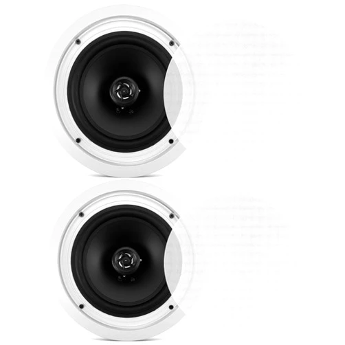 Pyle 8” Ceiling Wall Mount Speakers - Pair of 2-Way Midbass Woofer Speaker 70v Transformer Directable 1” Titanium Dome Tweeter Design w/ 55Hz-22kHz Frequency Response & 300 Watts Peak - Pyle PDIC80T White