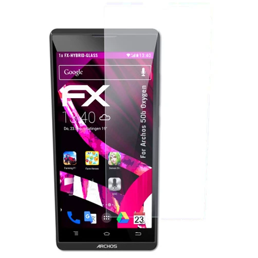 AtFoliX Plastic Glass Protective Film compatible with Archos 50b Oxygen Glass Protector, 9H Hybrid-Glass FX Glass Screen Protector of plastic