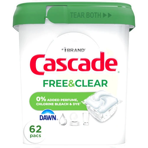 Cascade Free & Clear Dishwasher Pods, Dishwasher Detergent, Dish Detergent Soap, Unscented, 62ct