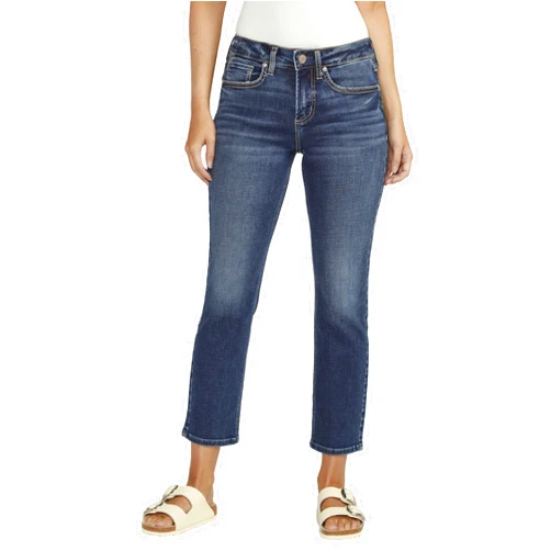 Silver Jeans Co. Women's Suki Mid Rise Curvy Fit Straight Crop Jeans