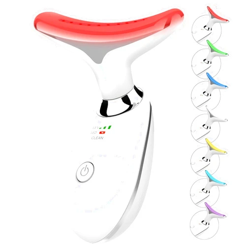 ELISHINE 7 Color Face and Neck Massager Light Therapy, Red Light Based Facial Massager for Skin Care, Smoothing, Firming (White)