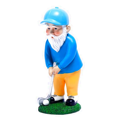 MOOCOCO 8.3 Inch Golf Gnomes Statues,Outdoor Golf Playing Garden Gnome Statue,Patio Yard Lawn Desk Home Office Decoration,Resin Dwarfs Figurine,1 Pc