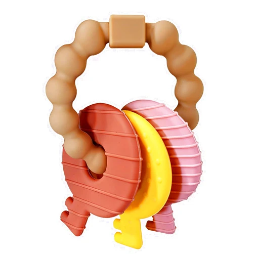 Intatikoo Baby Keys Teether Toys,Silicone Teething Toys for 3+ Months,Teething Keys Toy for Infants-Soft & Raised Texture to Soothe Gums,BPA Free(Brown)