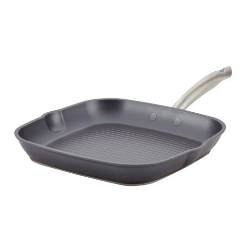 Anolon Accolade Forged Hard Anodized Nonstick Square Grill Pan/Griddle with Spouts, 11 Inch - Moonstone Gray