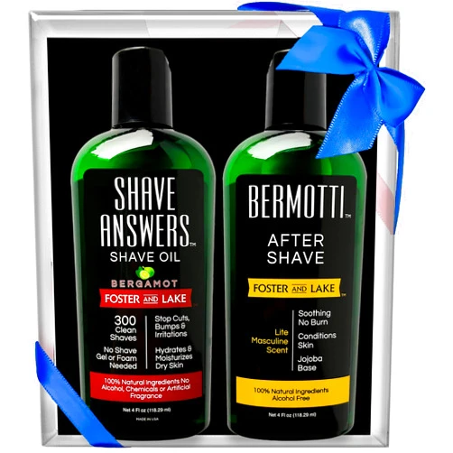 Foster and Lake Gift Set 4oz Shave Anwsers shave oil bergamot - 4oz Bermotti bergamot after shave