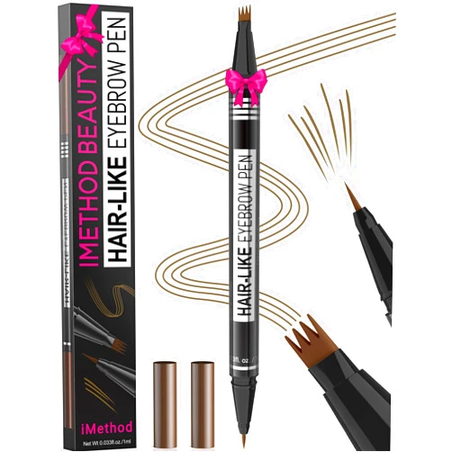 iMethod Microblading Eyebrow Pen - Eyebrow Pencil Magical 2-in-1 Dual-Ended Eye Brow Pencils for Women with 4-Fork-Tip & Ultra Precise Brush-Tip Create Natural Hair-Like Brows, Last All-Day, Brown