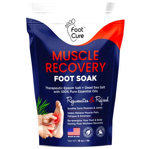 FOOT CURE Muscle Relief Foot Soak with Epsom Salts - All Natural Salts for Post Workout Recovery - Softens Calluses - Soothes Sore & Tired Feet, Foot Odor Scent, Spa Pedicure Made in USA - 16oz (Pack of 1)