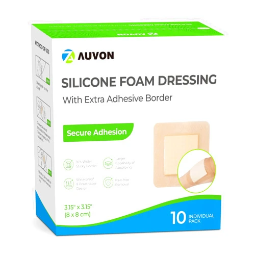 AUVON Silicone Foam Dressing with Large Adhesive Border, 3