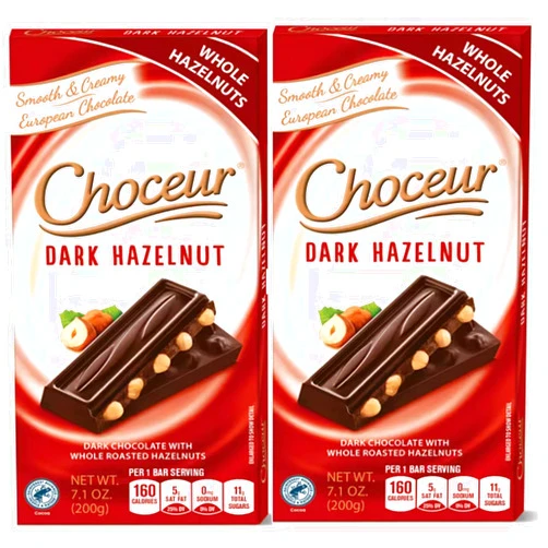 Generic Whole Roasted Hazelnuts European Dark Chocolate Choceur Bars, 7.05oz, Smooth Creamy, Snack Snacking Gift Food Dessert Treat, 2 Pack