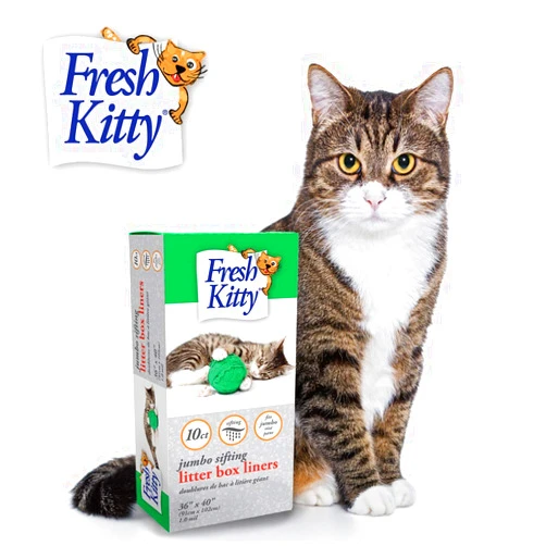 Fresh Kitty 10 Count Fresh Kitty Durable Litter Box Liners, Easy Clean Up Elastic Jumbo Sifting Litter Pan Box Liners, Bags for Pet Cats