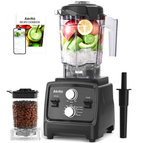 Aeitto Blenders for Kitchen with 1800W Motor, 68Oz. Large Capacity, 2-in-1 Blender & Grinder Combo, BPA-Free Countertop Professional Blender for Smoothies, Ice Crush, Frozen Drinks, Black