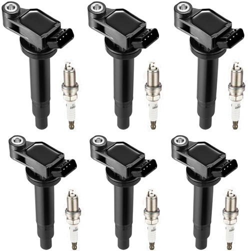 BDFHYK Ignition Coil Pack UF267 and Iridium Spark Plugs 4504 PK20TT Compatible with Lexus ES300 RX300 RX330 RX400 Toyota Avalon Camry Highlander Sienna Solara 3.0L 3.3L V6, Sets of 6