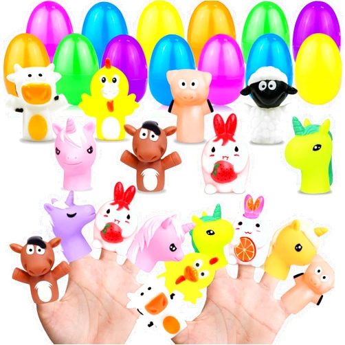 AMENON 15 Pack Easter Eggs Filled Animal Finger Puppets Easter Basket Stuffers 3.3