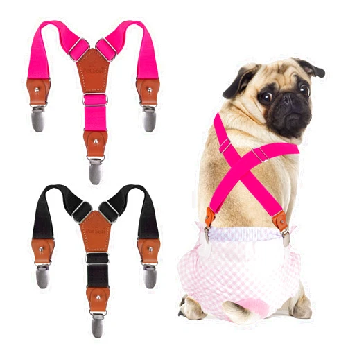 Pet Soft Dog Suspenders 2 Pieces Female Dog Diaper Suspenders for Dogs Diaper Keeper Suspender for Dog Skirt, Dog Dress (Black & Pink, XS/S)