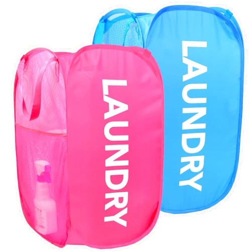 Sylfairy Pop-up Laundry Hamper, Foldable Pop-up Mesh Hamper Dirty Clothes Basket Collapsible for Storage and Easy to Open With Handles (2, Roes Red+Blue)