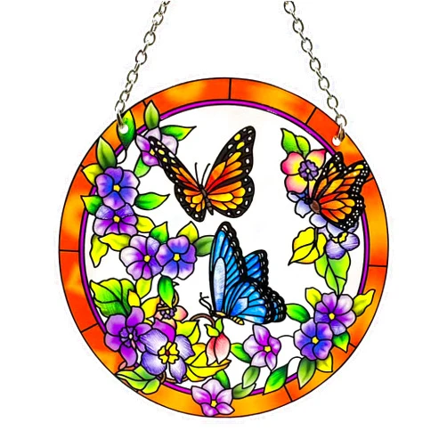 Highill Butterfly Stained Glass Suncather Window Hangings, Colorful Flower Suncatchers 6 inch Colorful Glass Panel Sun Catchers Pretty Gifts, Decoration for Home Garden Christmas Party Wedding