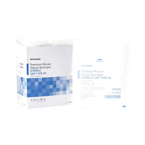 McKesson Premium Woven Gauze Sponges, Sterile, 12-Ply, USP Type VII, 100% Cotton, 4 in x 4 in, 50 per Pack, 1 Pack