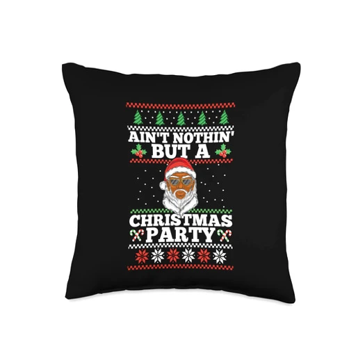 Black Afro Santa Melanin Black Santas Matter Xmas Funny Ugly Christmas Party Black African American Santa Pun Throw Pillow, 16x16, Multicolor