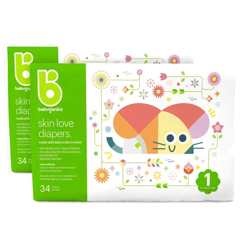 Babyganics Diapers, Size 1, 34 Ct, Ultra Absorbent Diapers, 2 Packs