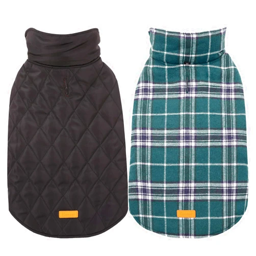 Kuoser Warm Reversible Dog Jacket Waterproof Winter Coat British Style Plaid Pet Clothes Cold Weather Coats Cozy Snow Vest for Small Medium Large Dogs Green XS