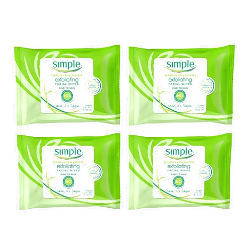 Simple Facial Cleansing Wipes For Healthy Skin Exfoliating Face Wipes Makeup Remover For Sensitive Skin 25 Wipes 4 Count